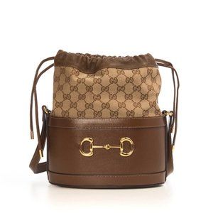 Gucci Brown Bucket GG Chocolate Horse Bit 1955 Calfskin Leather Handbag Bag NEW